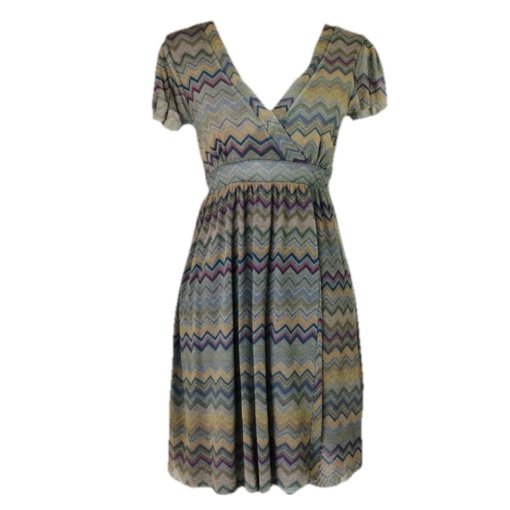 Vintage Sweet Pea By Stacy Frati Chevron Patterned V-neck Dress Medium NWOT
